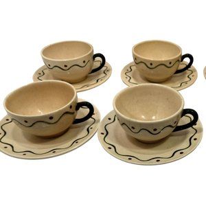 Metlox Poppytrail Green Rooster Tea Cup Saucer Lot 4 Sets California Pottery